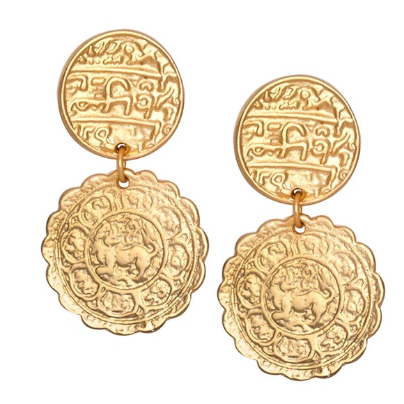 Kenneth Jay Lane Jewelry - Kenneth Jay Lane Gold Coin Drop Clip Earrings Like new